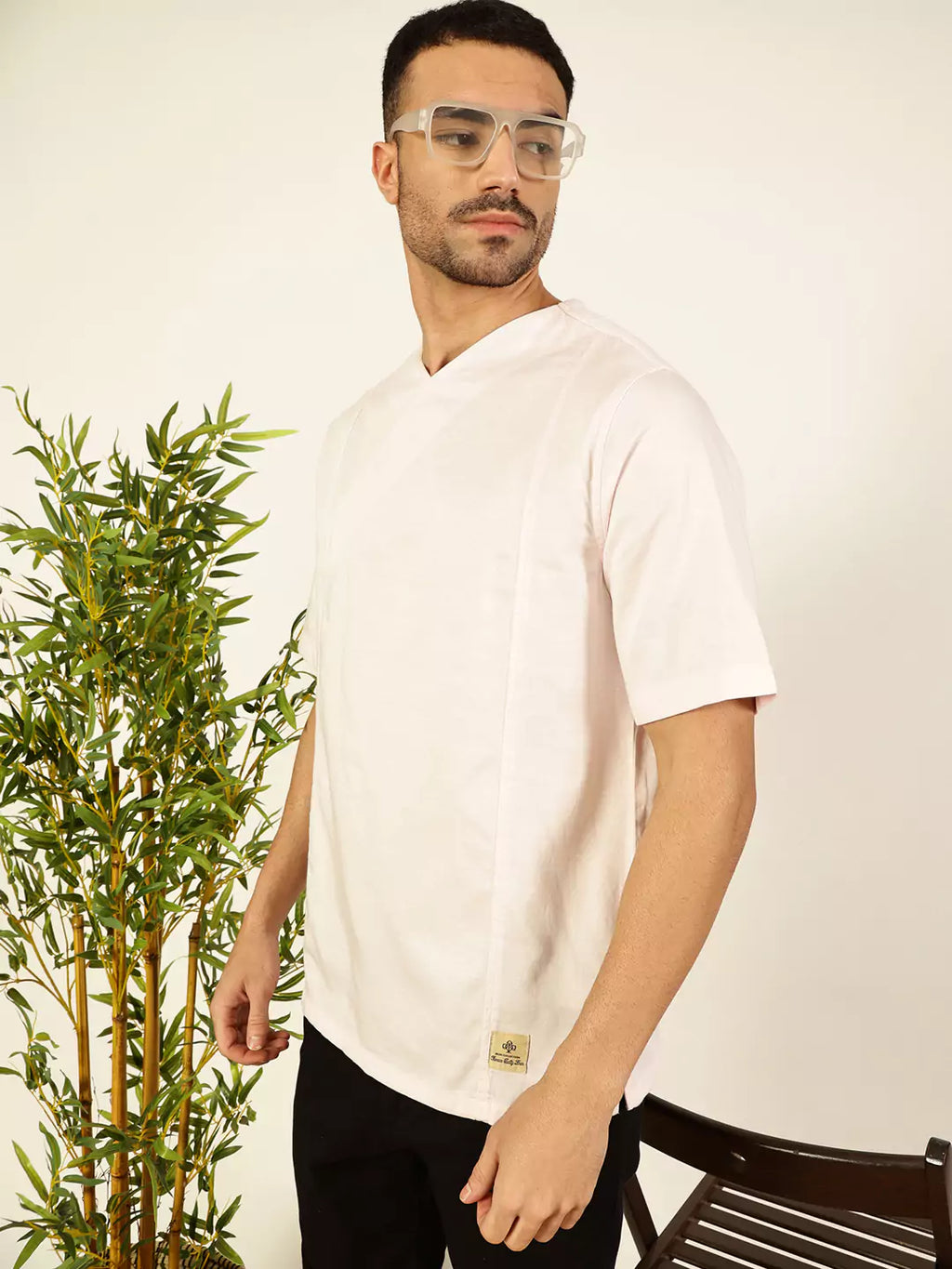 Thomas Scott Men Solid V-Neck Cotton Boxy T-Shirt
