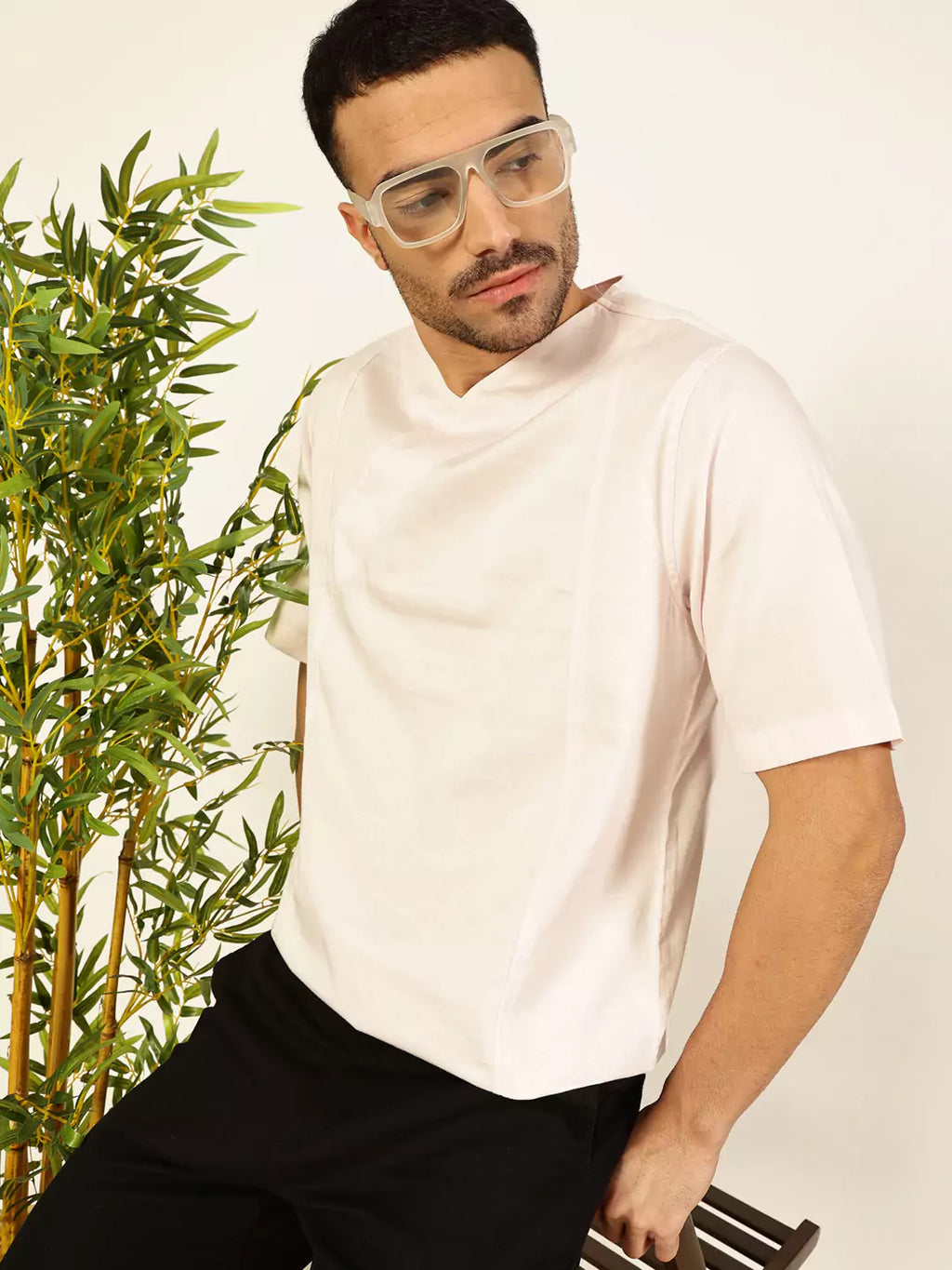 Thomas Scott Men Solid V-Neck Cotton Boxy T-Shirt