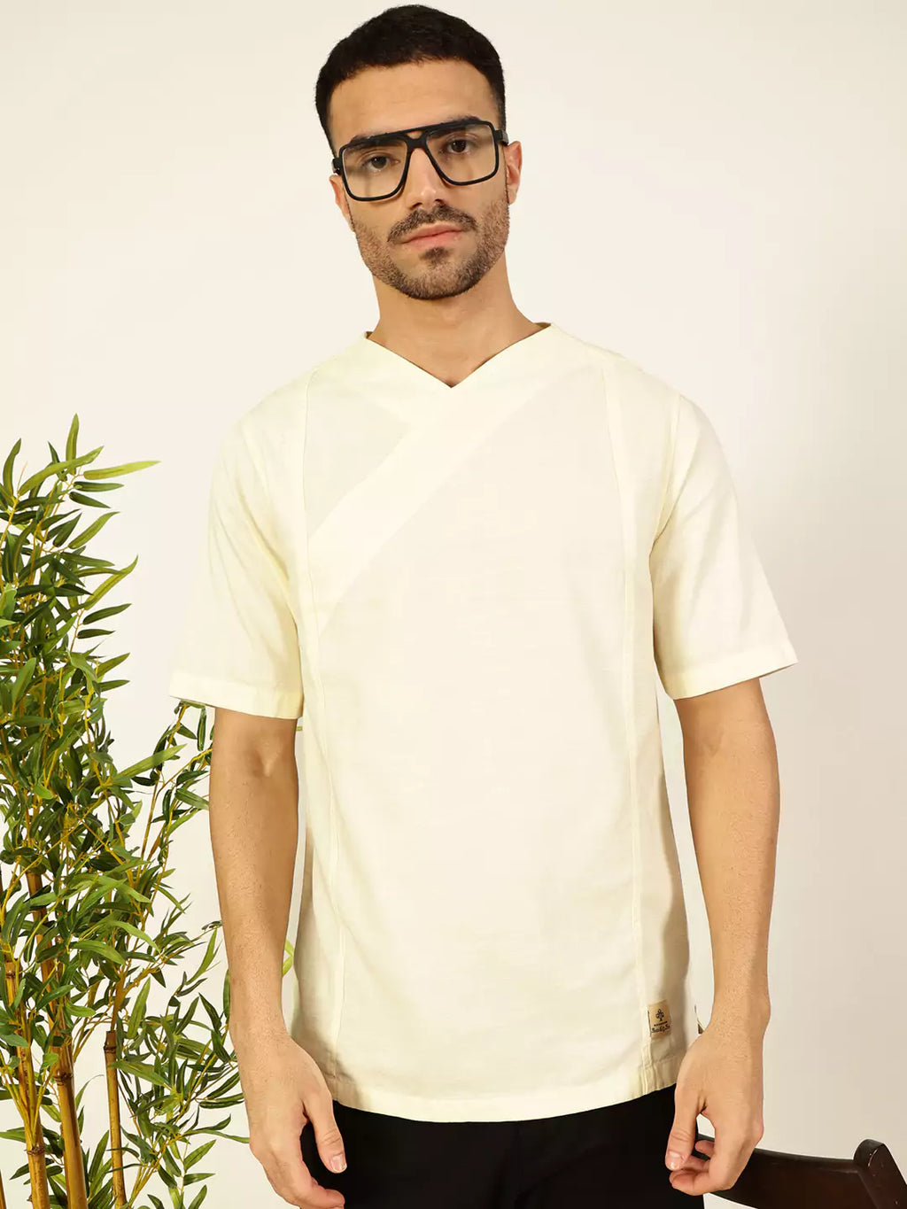 Thomas Scott Men Solid V-Neck Cotton Boxy T-Shirt