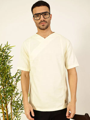 Thomas Scott Men Solid V-Neck Cotton Boxy T-Shirt