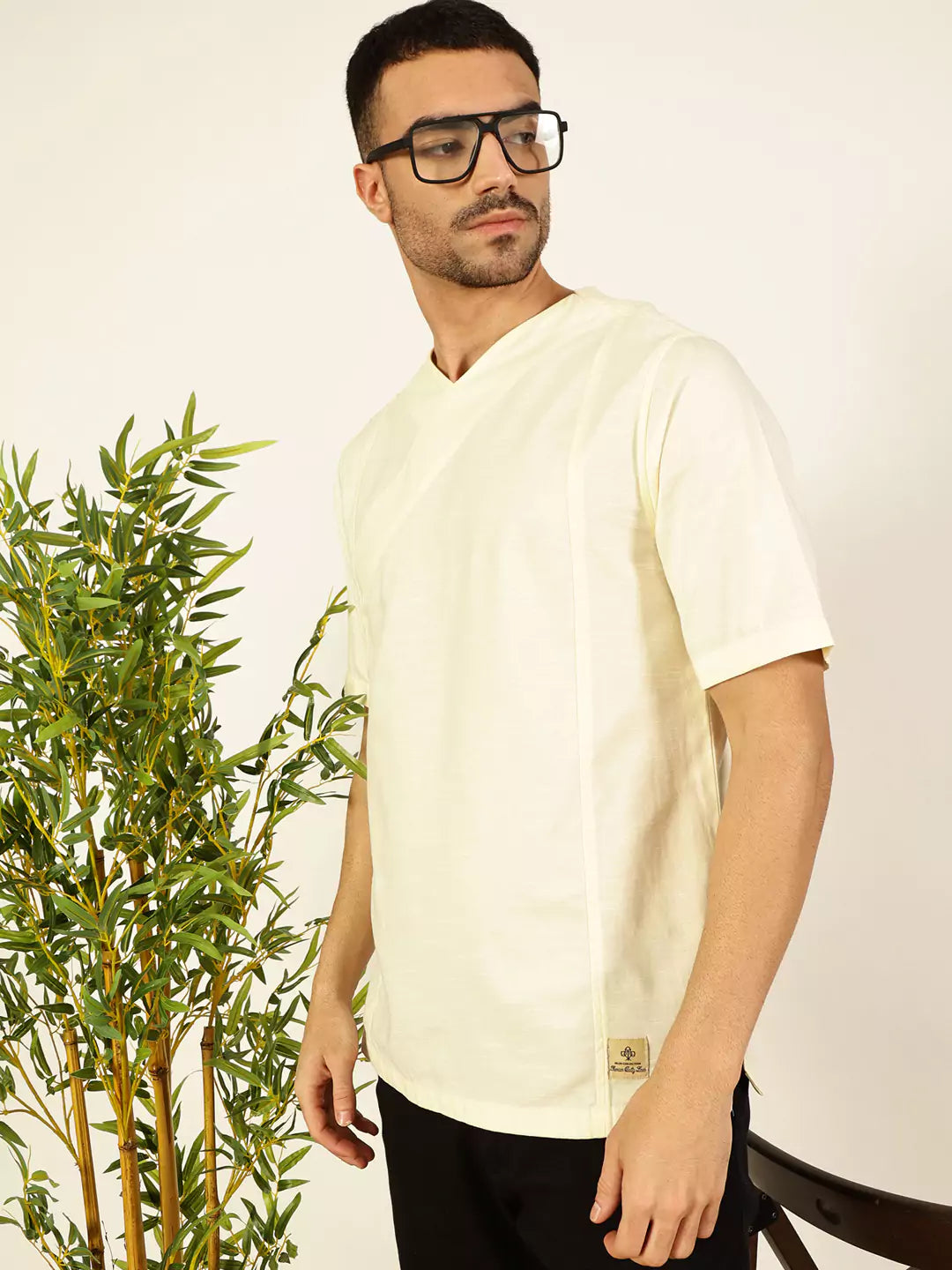 Thomas Scott Men Solid V-Neck Cotton Boxy T-Shirt