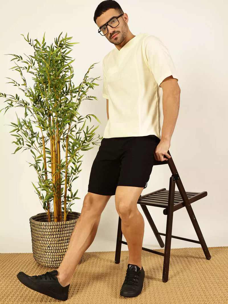 Thomas Scott Men Solid V-Neck Cotton Boxy T-Shirt