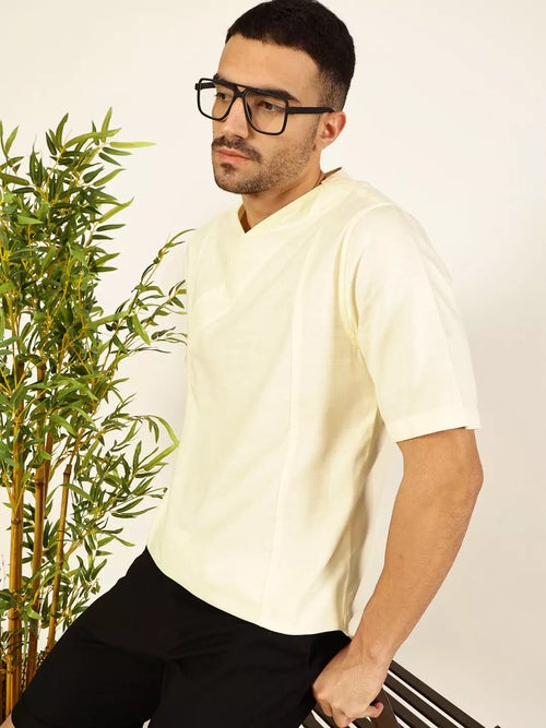 Thomas Scott Men Solid V-Neck Cotton Boxy T-Shirt