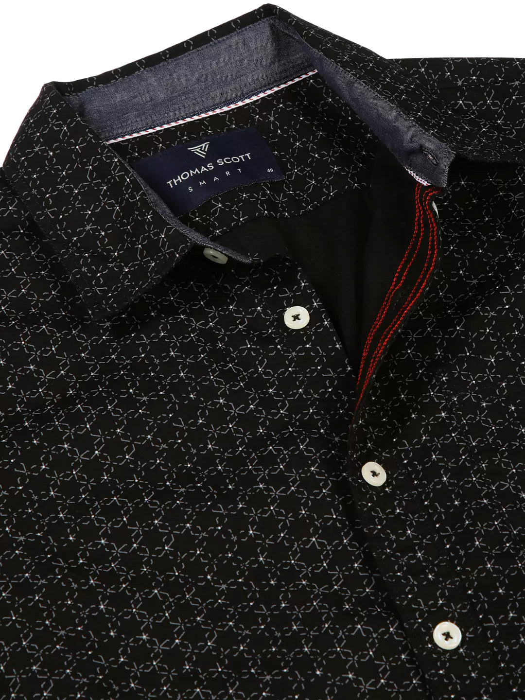 Thomas Scott Men Premium Spread Collar Conversational Printed Cotton Slim Fit Casual Shirt