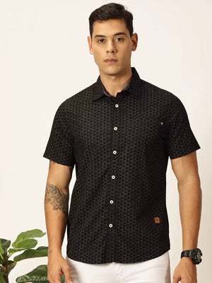 Thomas Scott Men Premium Spread Collar Conversational Printed Cotton Slim Fit Casual Shirt
