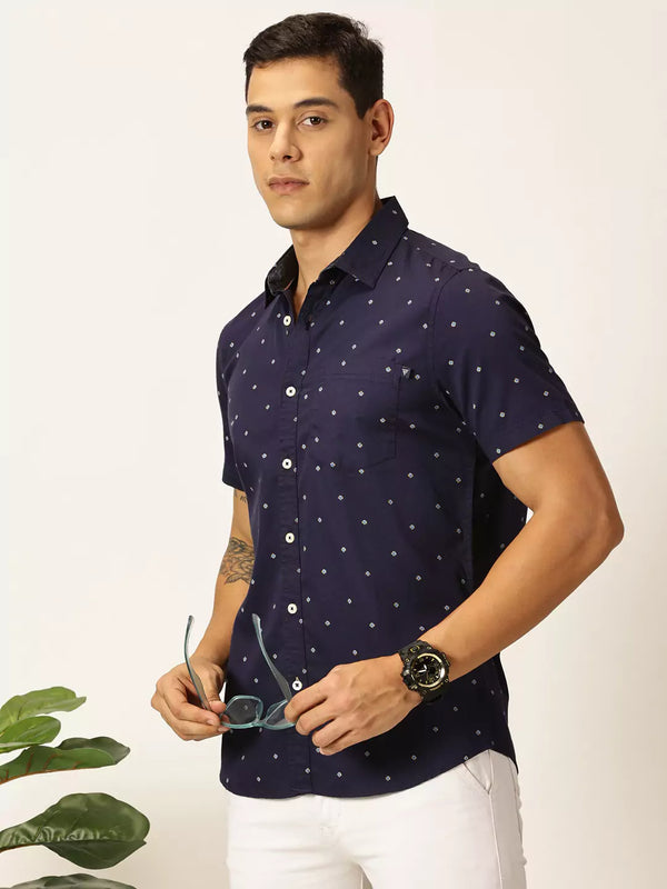 Dark Navy Premium Cutaway Collar Slim Fit Casual Shirt For Men