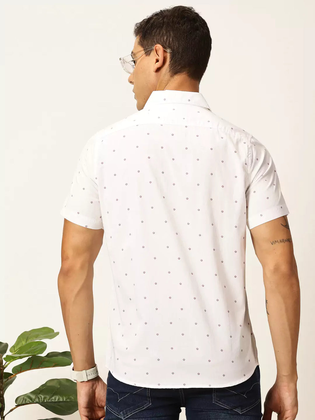 Thomas Scott Men Premium Spread Collar Micro Ditsy Printed Cotton Slim Fit Casual Shirt