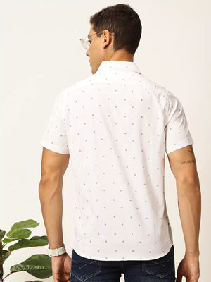Thomas Scott Men Premium Spread Collar Micro Ditsy Printed Cotton Slim Fit Casual Shirt