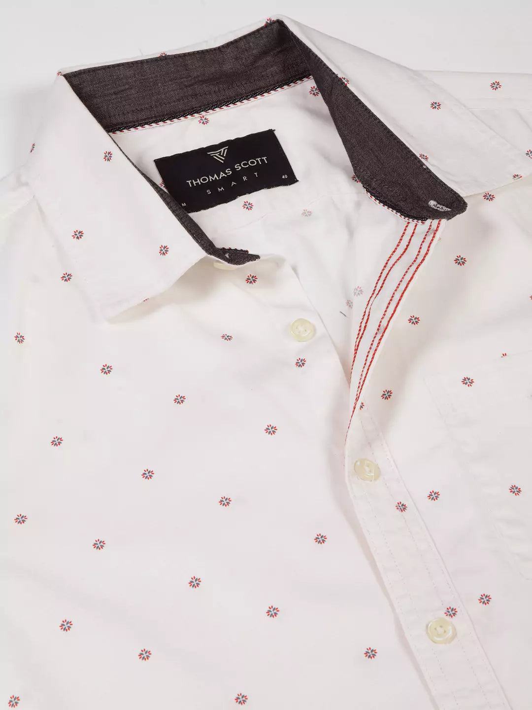 Thomas Scott Men Premium Spread Collar Micro Ditsy Printed Cotton Slim Fit Casual Shirt