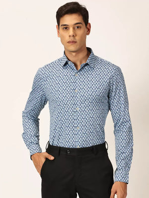 Thomas Scott Men Premium Slim Fit Geometric Printed Cotton Formal Shirt