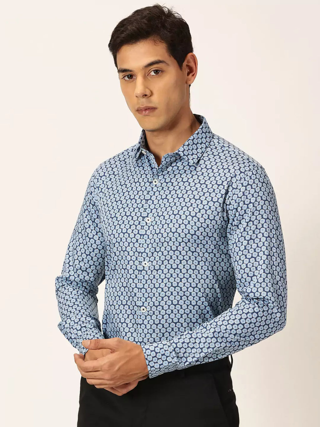 Thomas Scott Men Premium Slim Fit Geometric Printed Cotton Formal Shirt