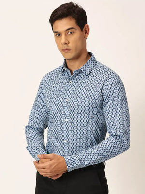 Thomas Scott Men Premium Slim Fit Geometric Printed Cotton Formal Shirt