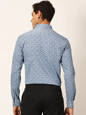 Thomas Scott Men Premium Slim Fit Geometric Printed Cotton Formal Shirt