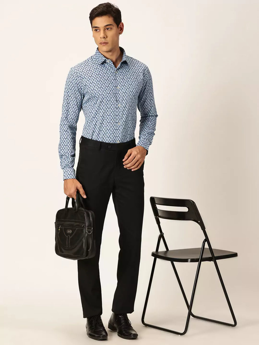 Thomas Scott Men Premium Slim Fit Geometric Printed Cotton Formal Shirt