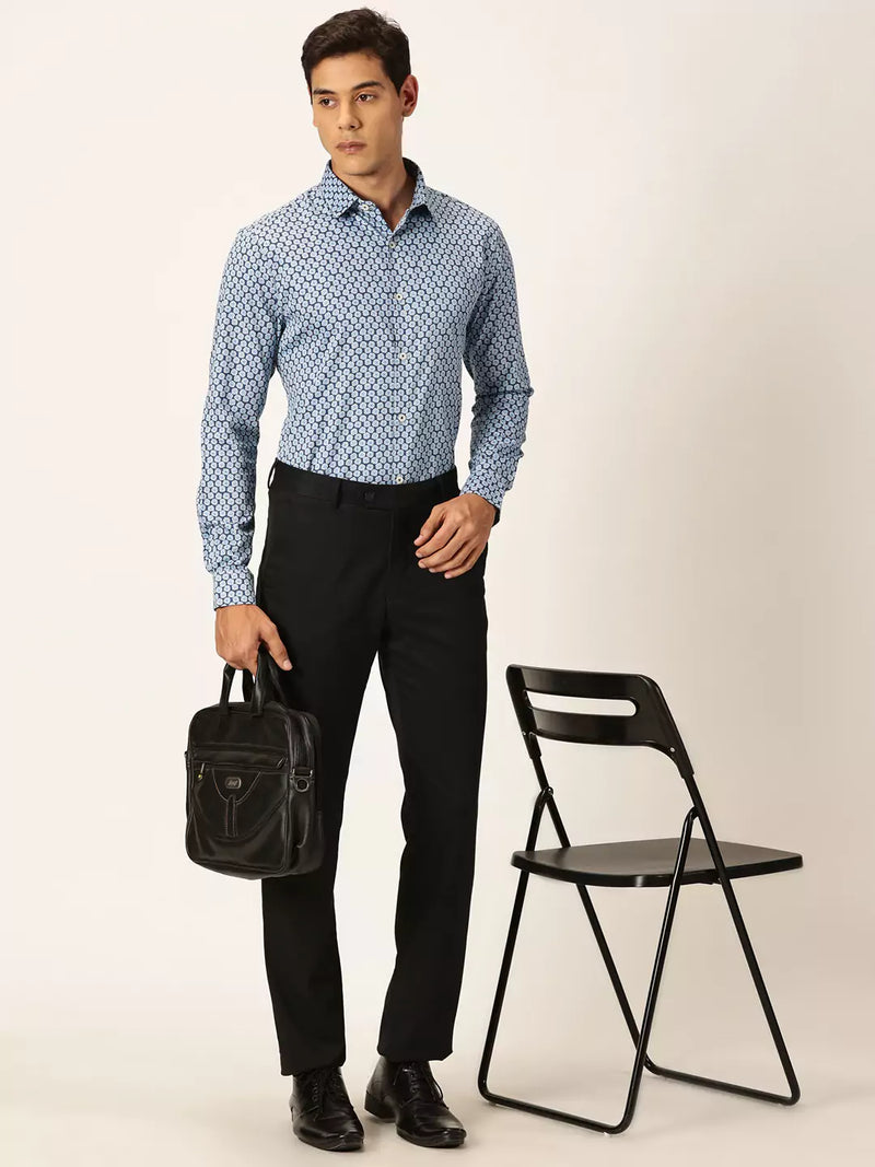 Thomas Scott Men Premium Slim Fit Geometric Printed Cotton Formal Shirt