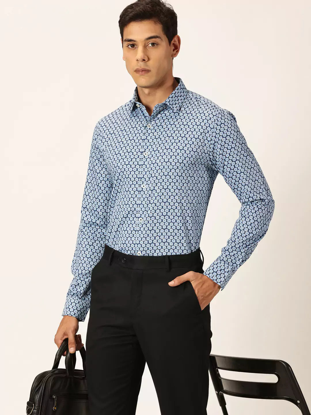 Thomas Scott Men Premium Slim Fit Geometric Printed Cotton Formal Shirt