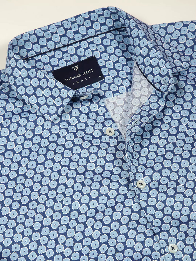 Thomas Scott Men Premium Slim Fit Geometric Printed Cotton Formal Shirt
