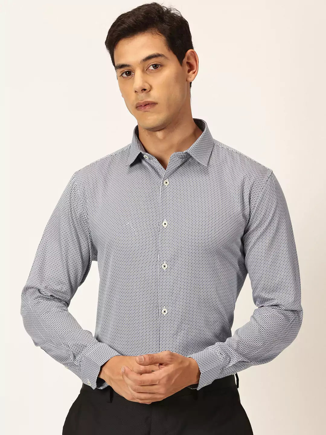 Thomas Scott Men Premium Slim Fit Micro Ditsy Printed Cotton Formal Shirt