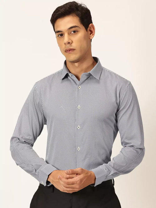 Thomas Scott Men Premium Slim Fit Micro Ditsy Printed Cotton Formal Shirt