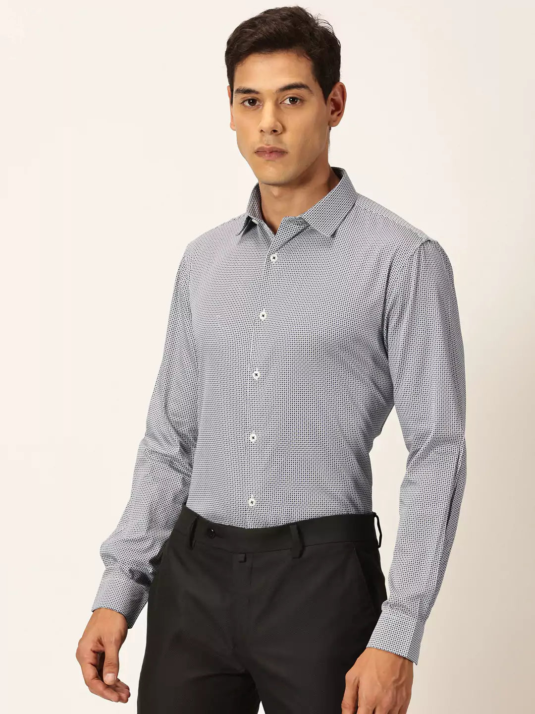 Thomas Scott Men Premium Slim Fit Micro Ditsy Printed Cotton Formal Shirt