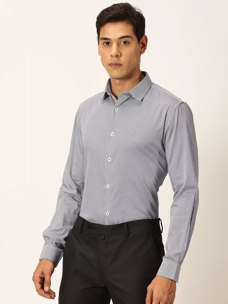 Thomas Scott Men Premium Slim Fit Micro Ditsy Printed Cotton Formal Shirt