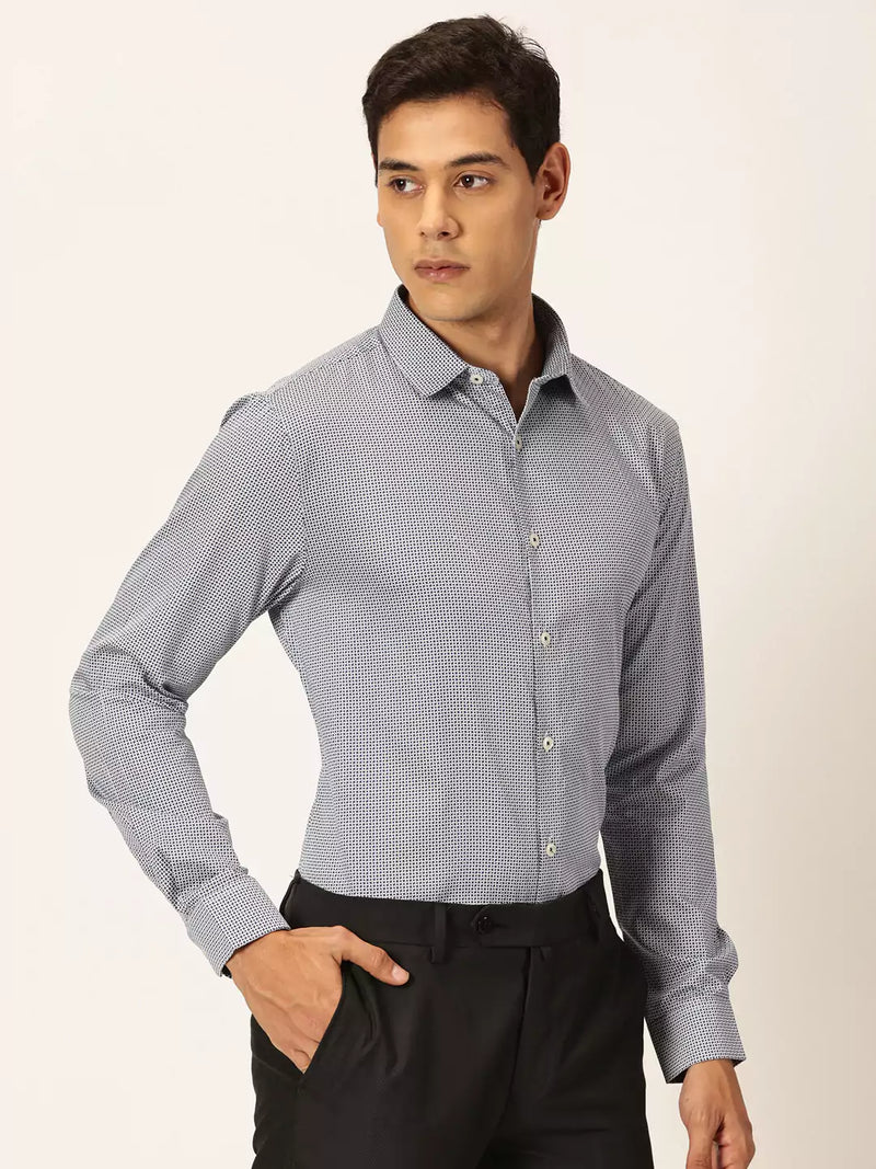 Thomas Scott Men Premium Slim Fit Micro Ditsy Printed Cotton Formal Shirt