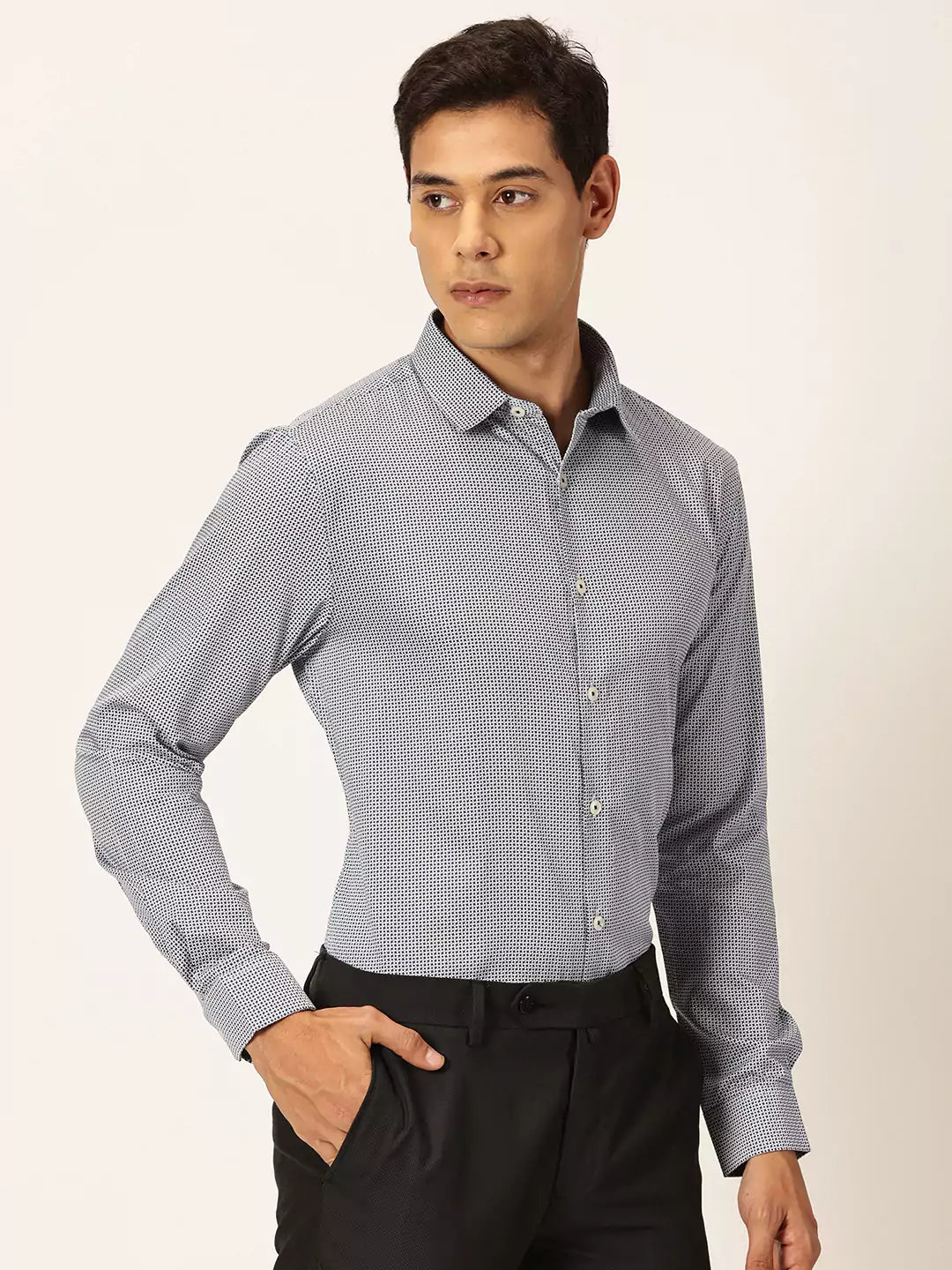 Thomas Scott Men Premium Slim Fit Micro Ditsy Printed Cotton Formal Shirt