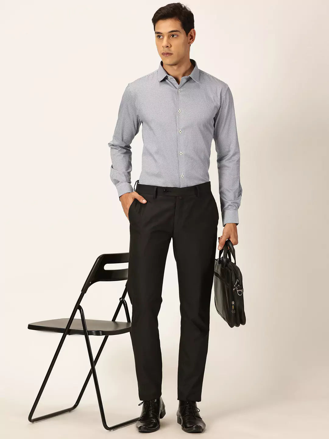 Thomas Scott Men Premium Slim Fit Micro Ditsy Printed Cotton Formal Shirt