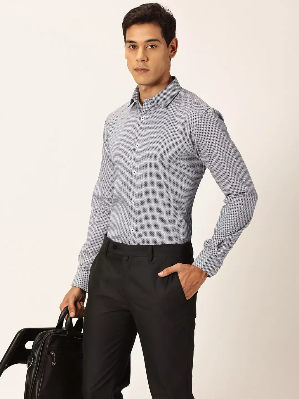 Thomas Scott Men Premium Slim Fit Micro Ditsy Printed Cotton Formal Shirt