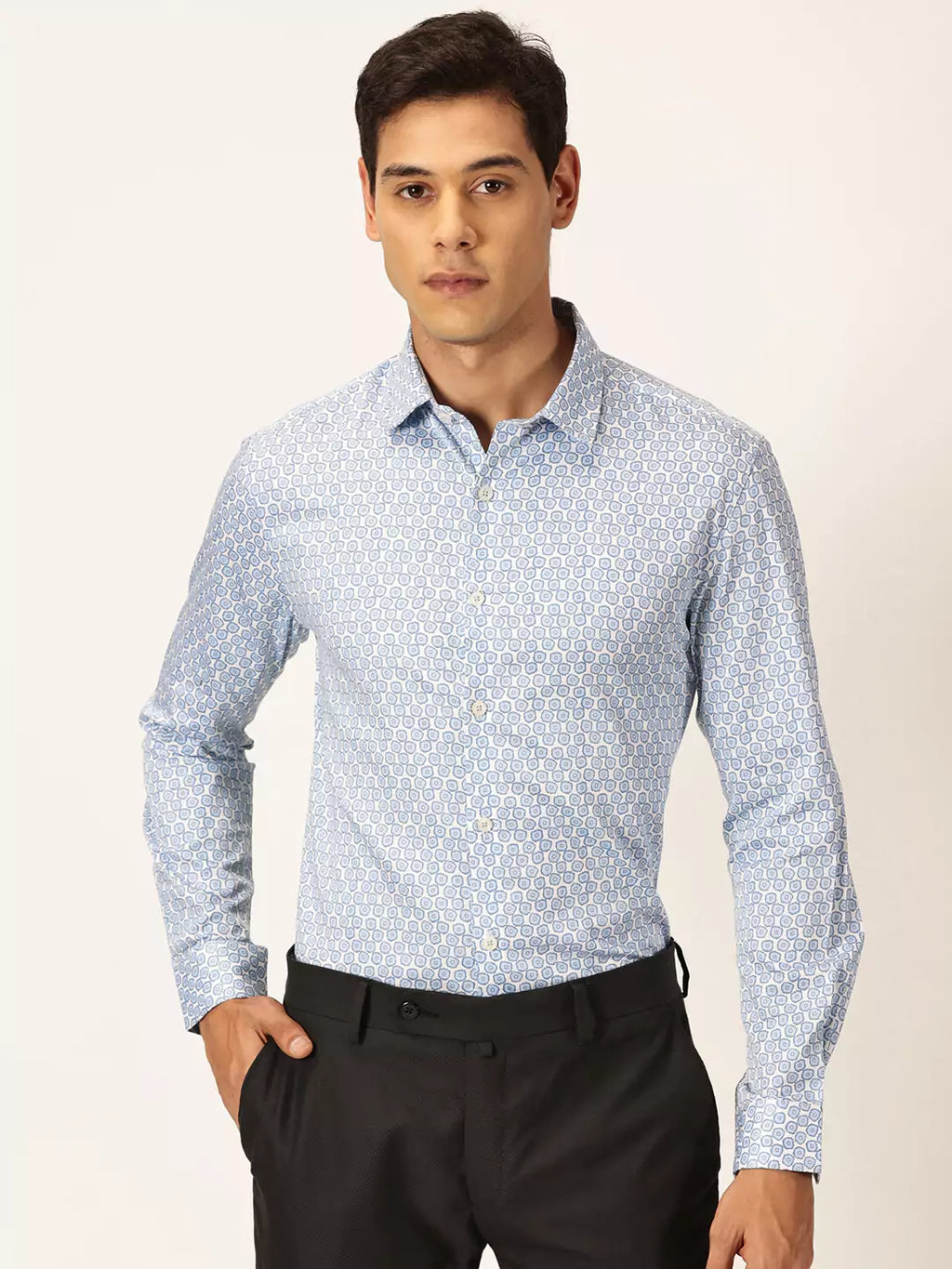 Thomas Scott Men Premium Slim Fit Floral Printed Cutaway Collar Cotton Formal Shirt