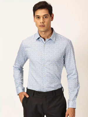 Thomas Scott Men Premium Slim Fit Floral Printed Cutaway Collar Cotton Formal Shirt