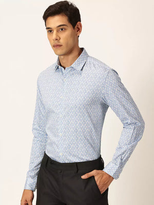 Thomas Scott Men Premium Slim Fit Floral Printed Cutaway Collar Cotton Formal Shirt