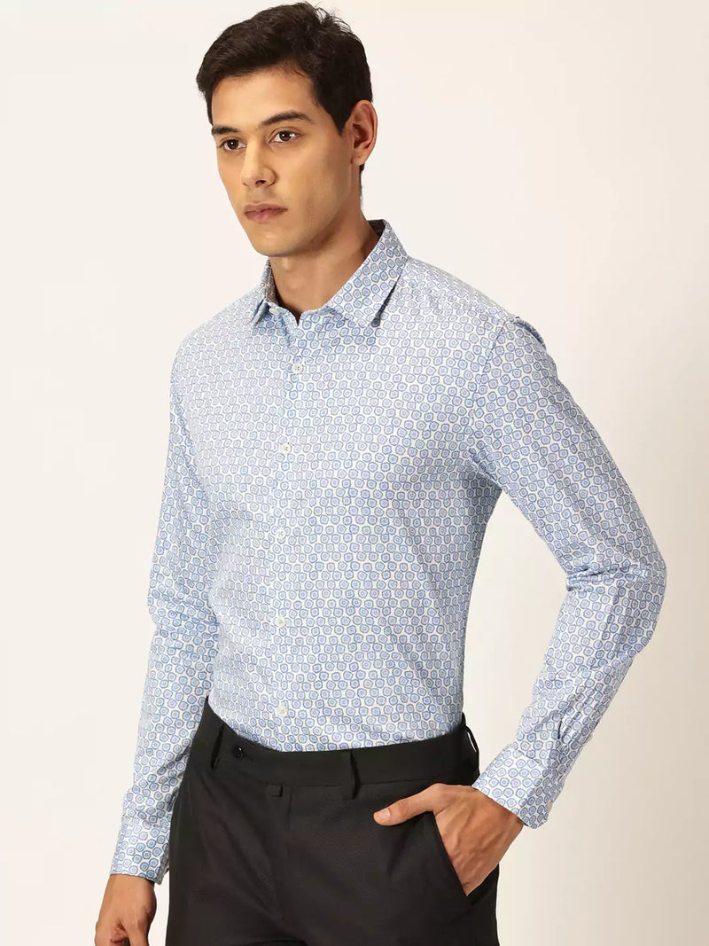 Thomas Scott Men Premium Slim Fit Floral Printed Cutaway Collar Cotton Formal Shirt