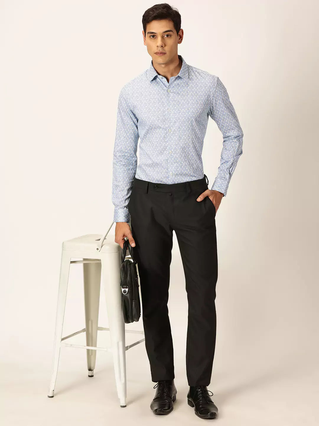 Thomas Scott Men Premium Slim Fit Floral Printed Cutaway Collar Cotton Formal Shirt