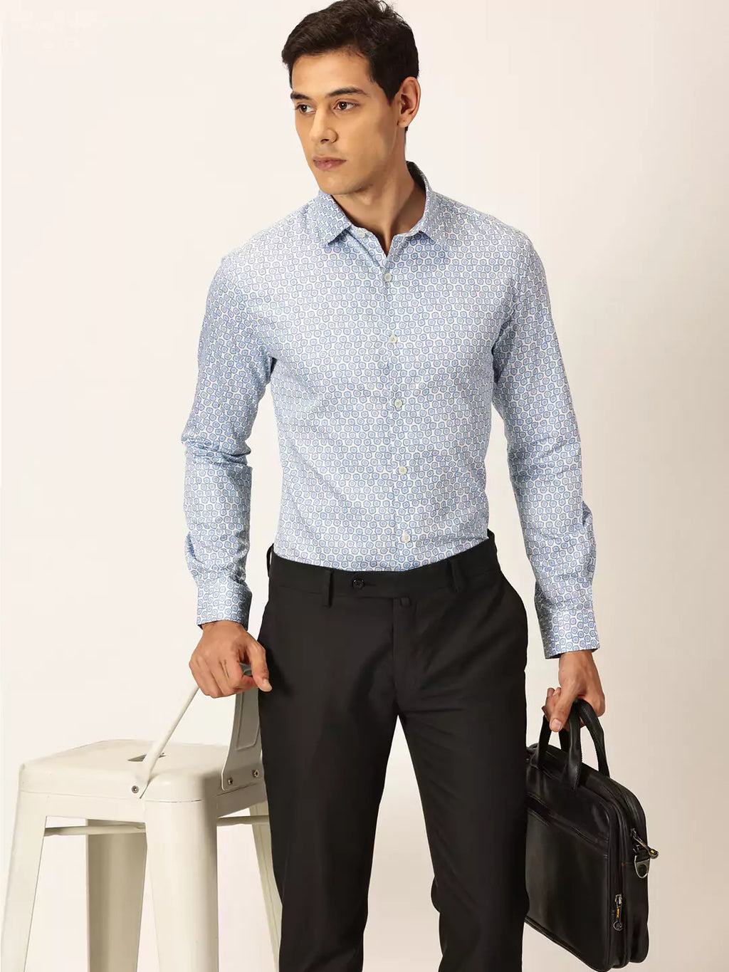 Thomas Scott Men Premium Slim Fit Floral Printed Cutaway Collar Cotton Formal Shirt