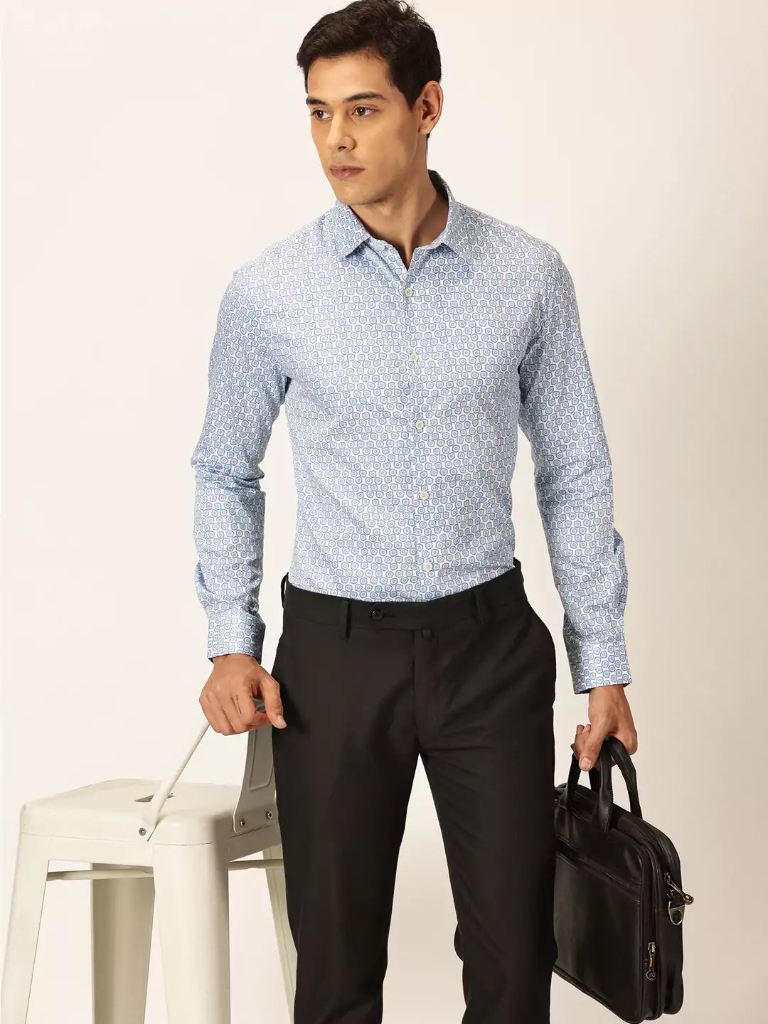 Thomas Scott Men Premium Slim Fit Floral Printed Cutaway Collar Cotton Formal Shirt