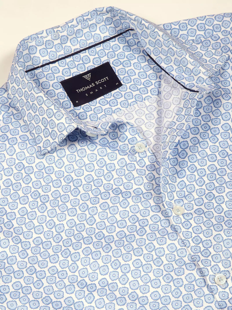 Thomas Scott Men Premium Slim Fit Floral Printed Cutaway Collar Cotton Formal Shirt