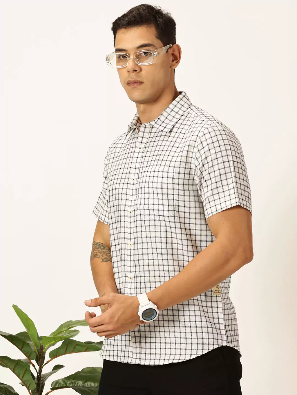 Thomas Scott Men Premium Micro Checks Cotton & Linen Casual Shirt