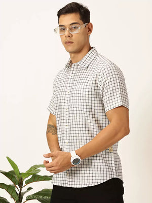 Black Premium Micro Checks Cotton & Linen Casual Shirt For Men