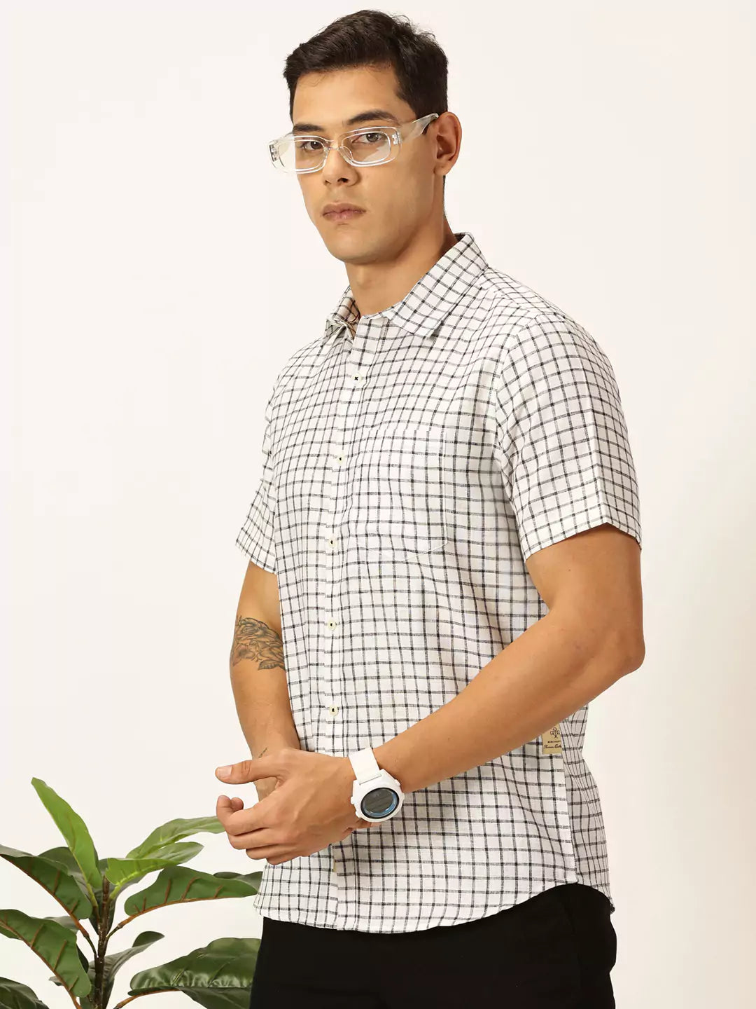 Thomas Scott Men Premium Micro Checks Cotton & Linen Casual Shirt
