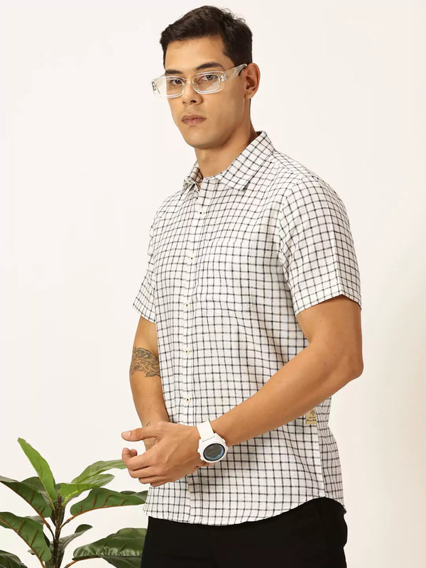 Black Premium Micro Checks Cotton & Linen Casual Shirt For Men