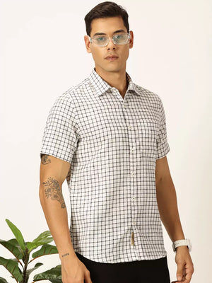 Black Premium Micro Checks Cotton & Linen Casual Shirt For Men