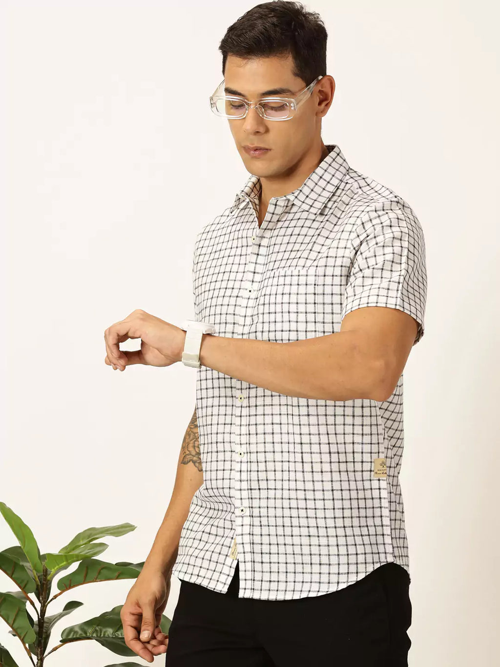 Thomas Scott Men Premium Micro Checks Cotton & Linen Casual Shirt