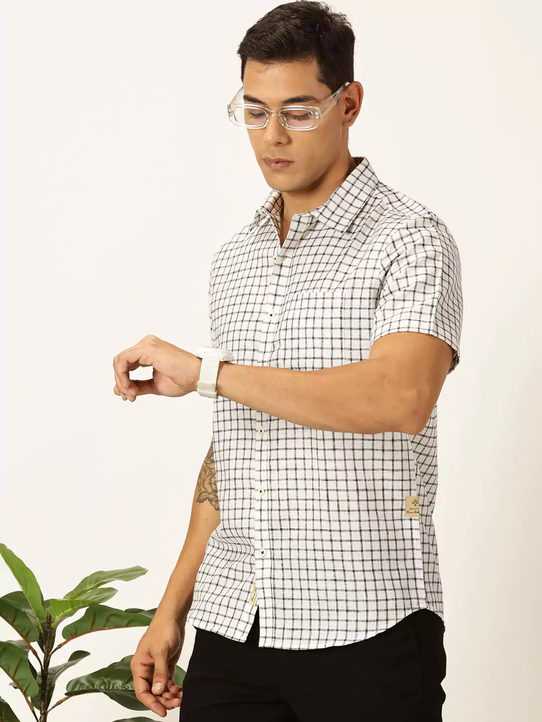 Thomas Scott Men Premium Micro Checks Cotton & Linen Casual Shirt