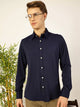 Men Navy Slim Fit Long Sleeves Spread Collar Knit Casual Shirt