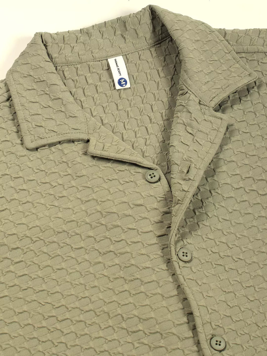 Thomas Scott Men Premium Cuban Collar Textured Solid Cotton Relaxed Fit Casual Shirt