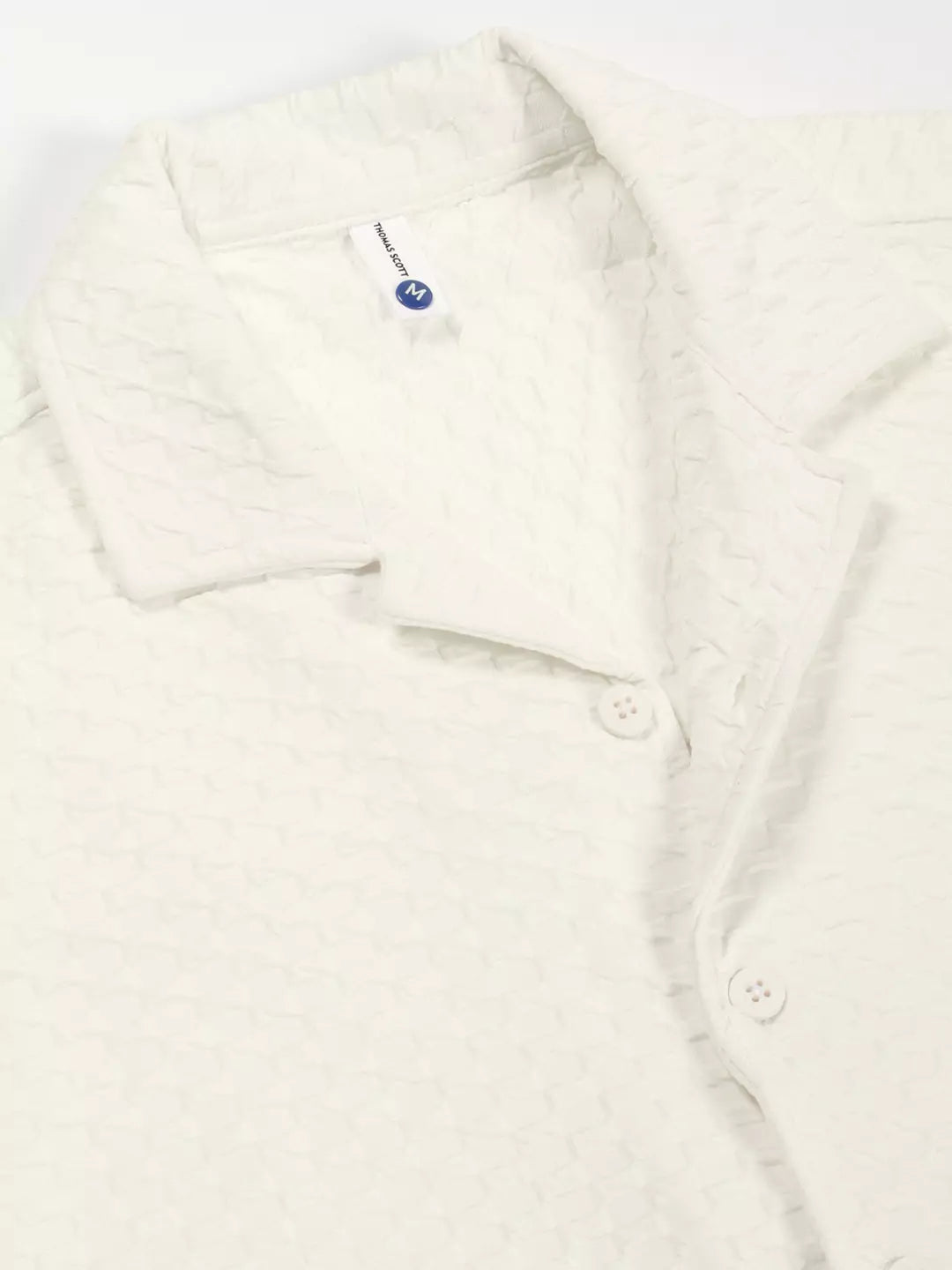 Thomas Scott Men Premium Cuban Collar Textured Solid Cotton Relaxed Fit Casual Shirt