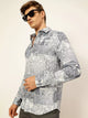 Blue Premium Slim Fit Opaque Printed Casual Shirt For Men