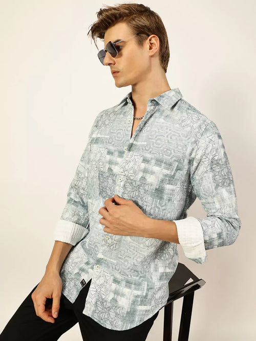 Thomas Scott Men Premium Slim Fit Opaque Printed Casual Shirt