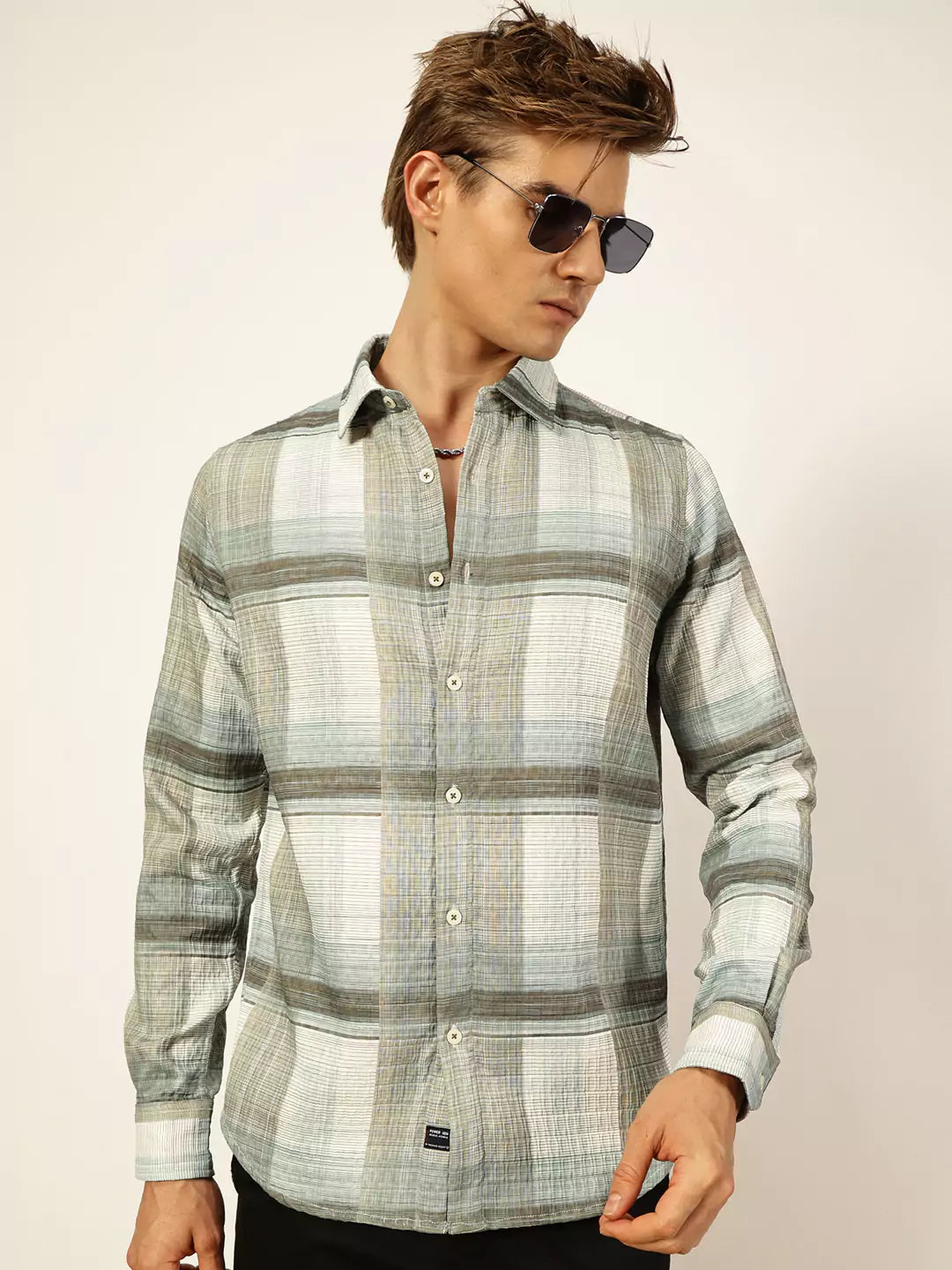Thomas Scott Men Premium Slim Fit Tartan Checks Opaque Checked Casual Shirt